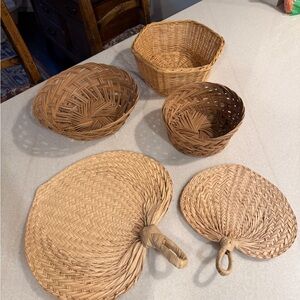 Set of rattan Woven Baskets and Fans